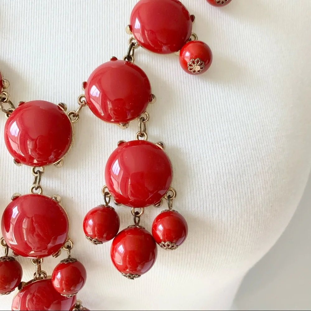 Red Bubble Stone Long Statement Necklace